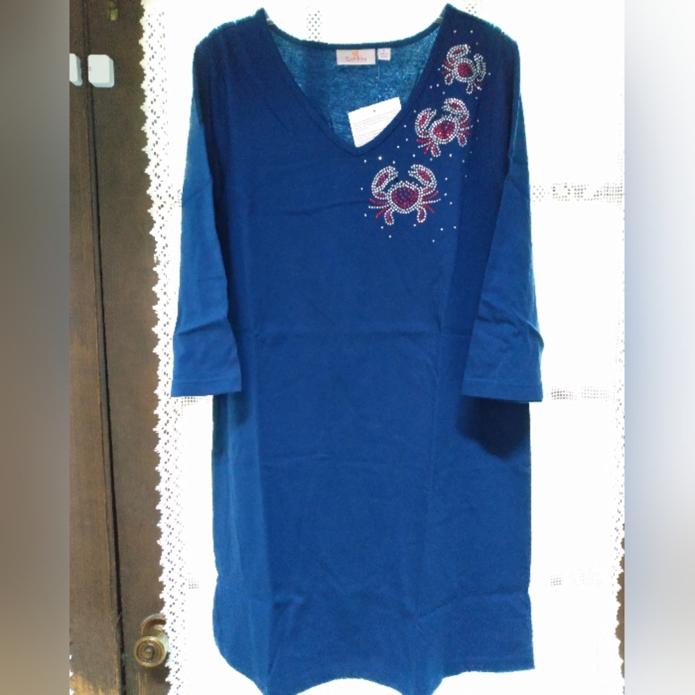 Quacker Factory by the Sea Knit Cover-Up w/Rhinestone Crab Embellishment